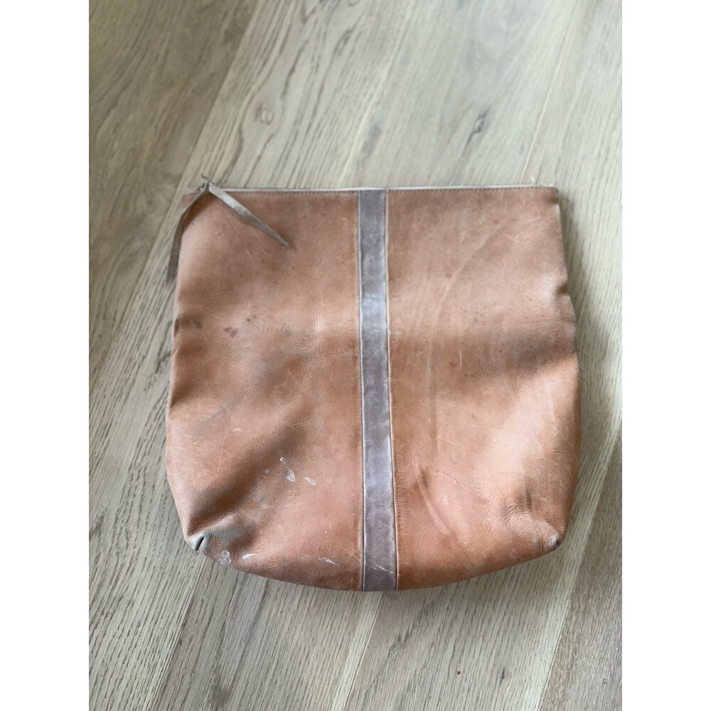 Able Purse Beige Tan Leather Bag Zipper Pouch Wallet Folded Cosmetic Leather - Picture 3 of 8